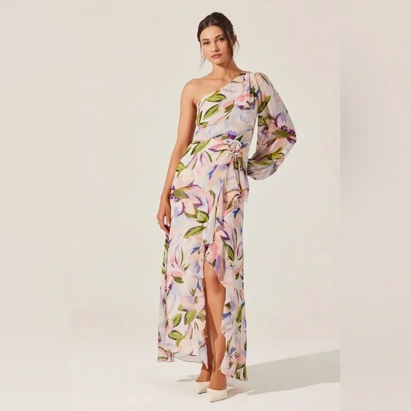 NWT ASTR The Label Sandersonia Pink Floral One Shoulder Dress Size Small - Picture 1 of 11